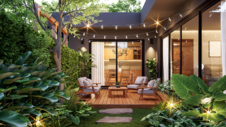 terrasse en bois terrasse sur plots espace extérieur salon de jardin